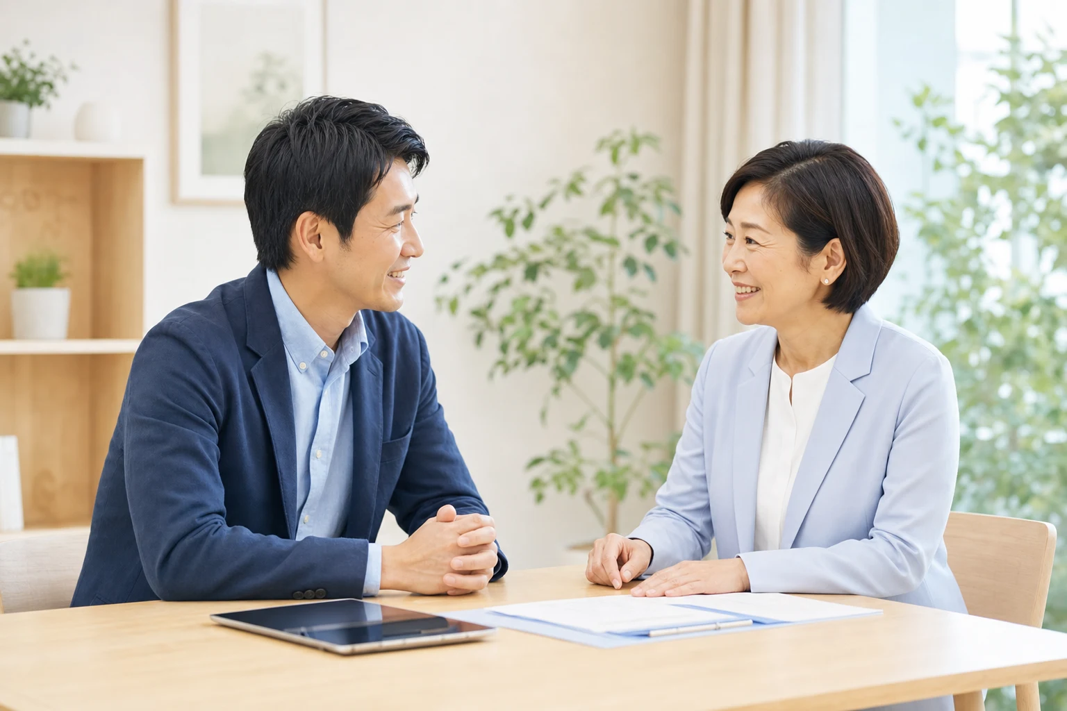 働く人が介護相談員へ相談する様子
